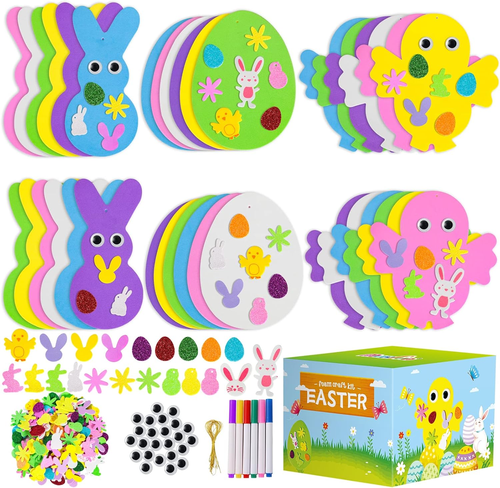 302-Pc Easter Craft Kit - Foam Stickers, Eggs, Bunny, DIY Kids Party Favors
