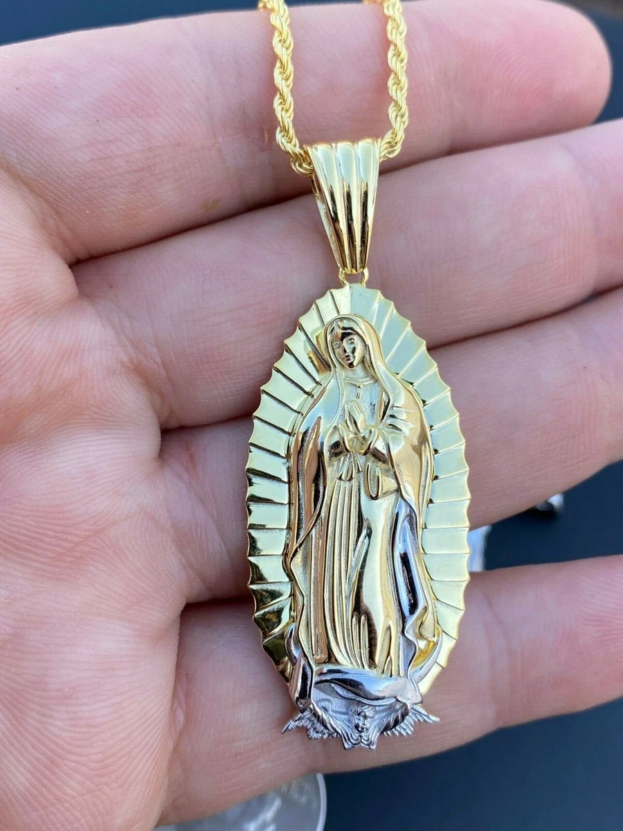 Real 925 Sterling Silver Virgin Mary Necklace Pendant Iced Diamond  Medallion Men