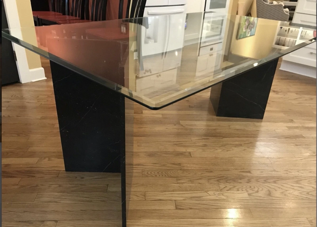 Mid Century Glass Top And Marble Base Dining Table eBay
