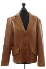 Leather-Sound Womens Leather Jacket Coat 44 Brown Blazer Short Leather Goat Nappa