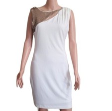 JENNIFER LOPEZ Ivory Gold-Sequined Midi Cutout Dress Size S  Small