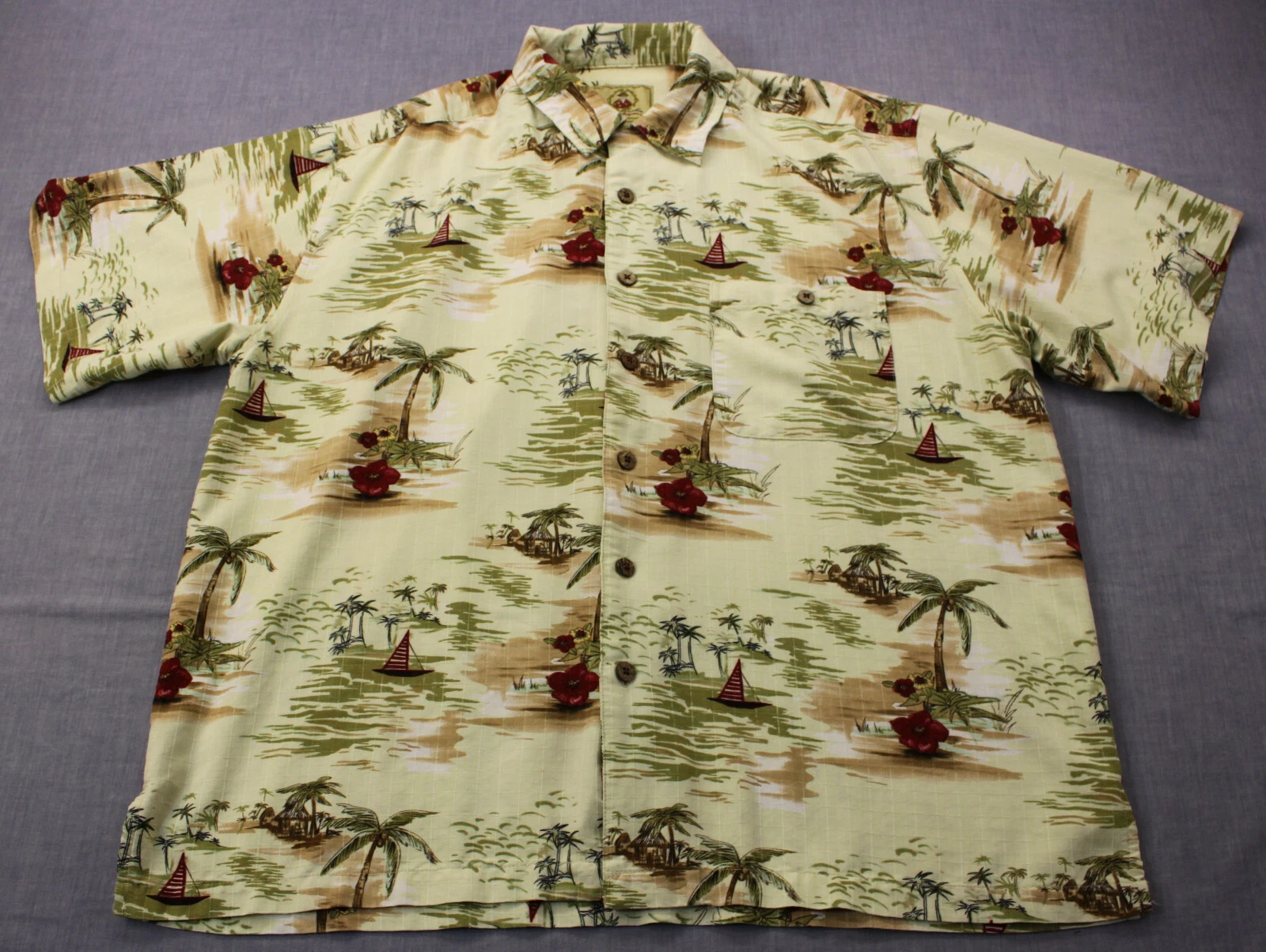 Joe Marlin Mens Sailboat Hawaii Beach Print Short Sleeve SS Button Shirt XL