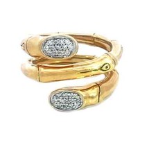 John Hardy Bamboo Gold Ring 18k Yellow Double Row Bypass Style