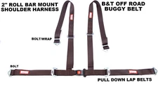 4 POINT BUCKLE & TONGUE RACING HARNESS OFF ROAD SEAT BELT ROLL BAR MOUNT BROWN