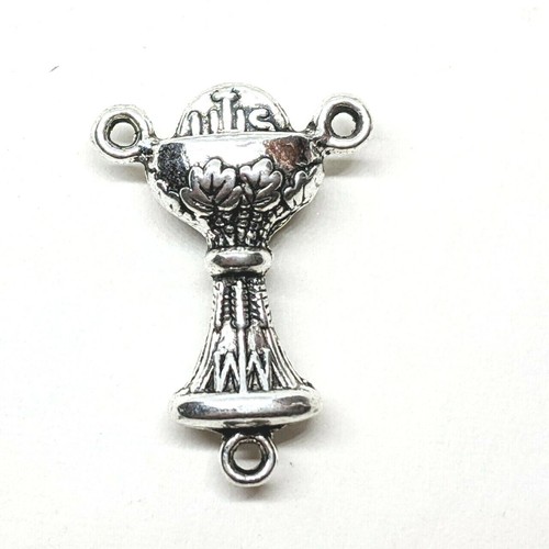 2 x silver gold pl rosary beads centre Mary Chalice Jesus prayer craft connector - Picture 5 of 13