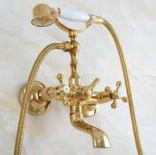 Luxury Bathroom Gold Color Brass Clawfoot Tub Filler Faucet Handshower Gna853