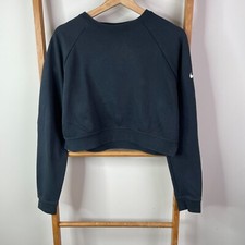 Nike Sweatshirt Womens Small Black Just Do It Pullover Crew Neck Cropped Dri Fit