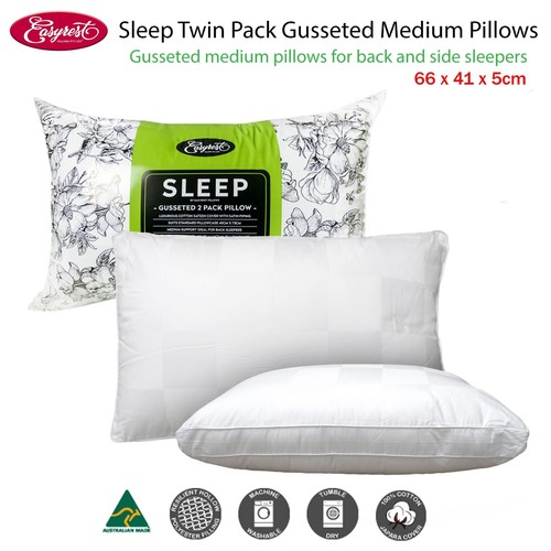 Made in Australia - Sleep Twin Pack Gusseted Medium Standard Pillows 66 x 41 ... - Picture 2 of 3