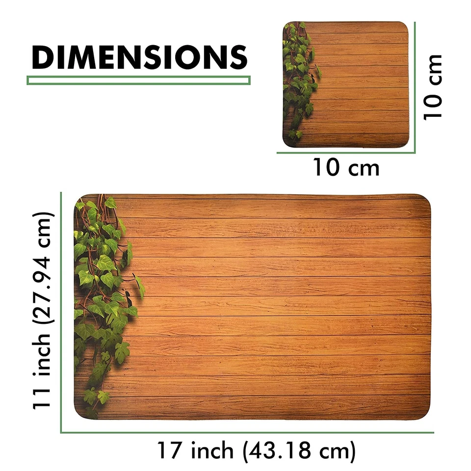 Wooden Style PVC Dining Table Placemats With Table Coasters Brown 6 Piece US - Image 2 of 4