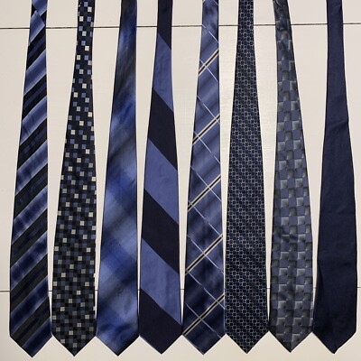 8 Men's Ties Blue VanHeusen Bergamo Haggar Pierre Cardin Silk Tie Lot