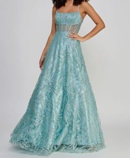 Say Yes Women Blue Glitter Sleeveless Gown Juniors' Size 3/4