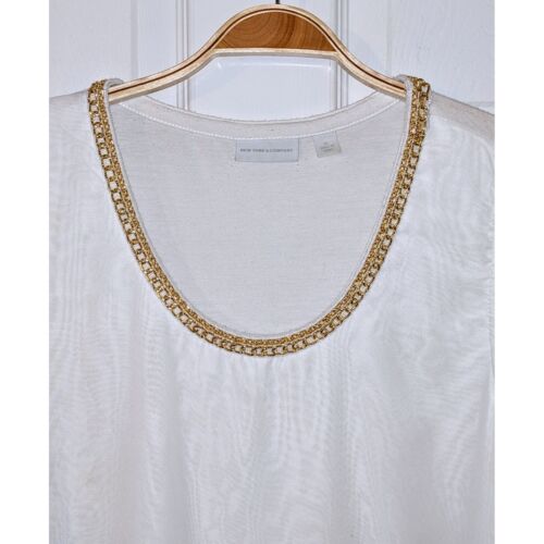 New York & Company ärmelloses Top gold Kettendetail Lagenlook weiß Party Date XL - Bild 3 von 7