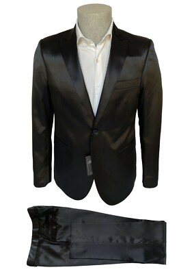 DE CURTIS Herren Kleid, schwarz glänzend mit Mikromuster, Slim DROP 8, 2 Knöpfe -70%