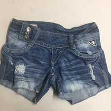 1st Kiss Short Shorts Denim Embroidered Distressed Frayed Women's Size 1