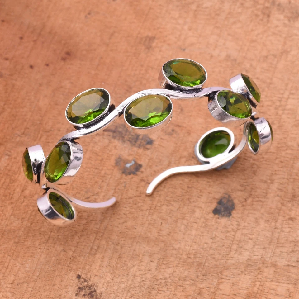Peridot Cuff Gemstone 925 Sterling Silver Jewelry Bracelet Bangle Cuff Adj. - Image 4 of 4