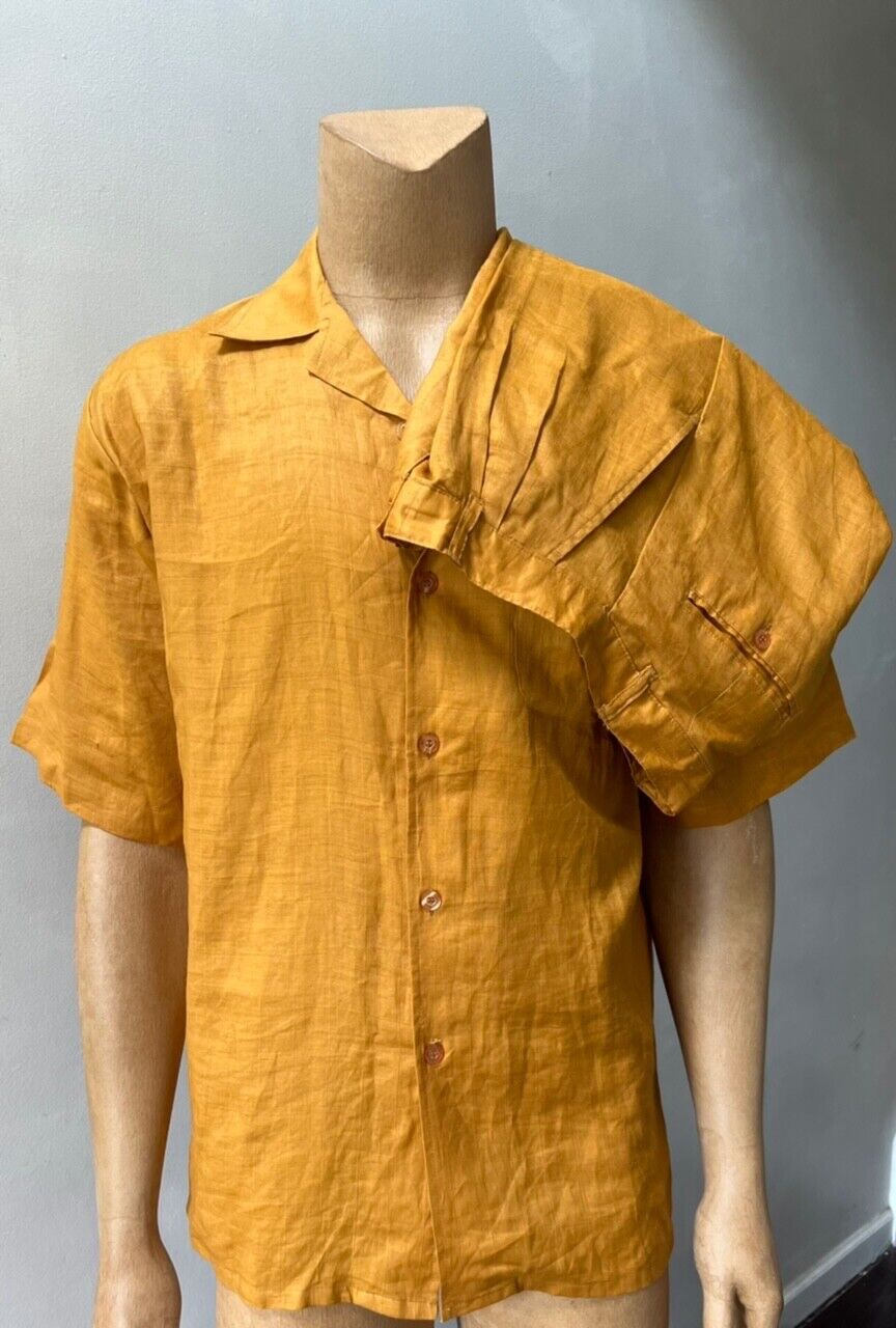 Designer Linen 2 Piece Men’s Mustard yellow Pants… - image 1