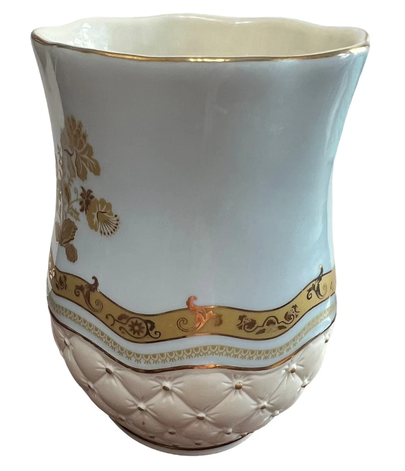 1996 Croscill Napoleon Bathroom Tumbler Baroque Light Blue Baby Gold Ribbed Vtg - Image 2 of 4
