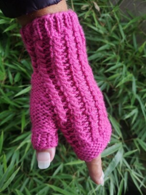 New Candy Pink HandKnit in Canada Fingerless Gloves Mitten Glovelet Rose Bonbon