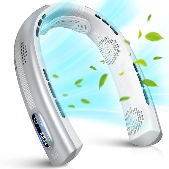 Neck Fan , 7000mAh Portable Neck Fan Rechargeable , LED Battery Display, white  