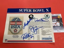 Terry Bradshaw Steelers HOF Signed Auto 9x12 Super Bowl VI Logo Patch JSA COA