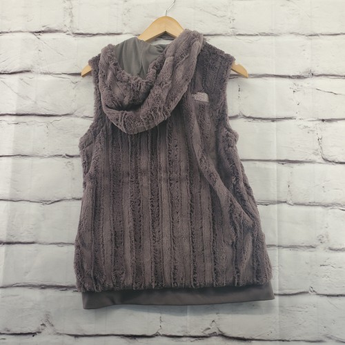 THE NORTH FACE Vest Womens Small Full Zip Sleeveless Hooded Purple Faux Fur - Picture 8 of 9