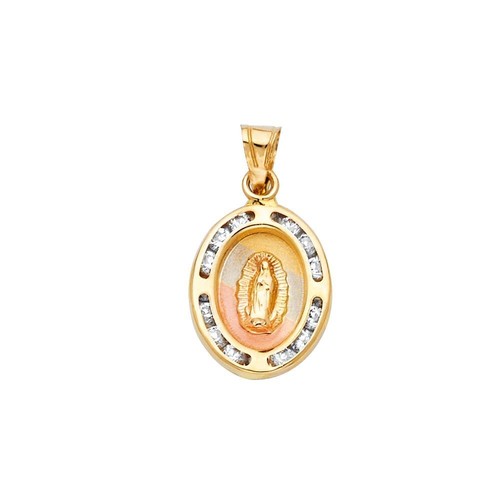 14K Yellow Gold Our Lady of Guadalupe Cubic Zirconia CZ Charm Pendant ...