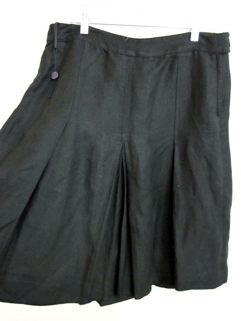 Burberry London Black Linen Pleated Flare Skirt Side Zip/Button Sz
