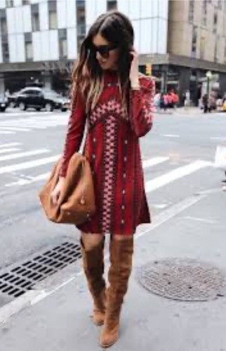 Free People Women’s Boho Red Dress Sz Large Gypsy Long Sleeve Knit Hippie Mini