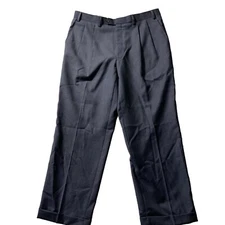 Turnbury Dress Pants Men 36R (36x27) Navy 100% Wool Pleated Cuffed Career READ