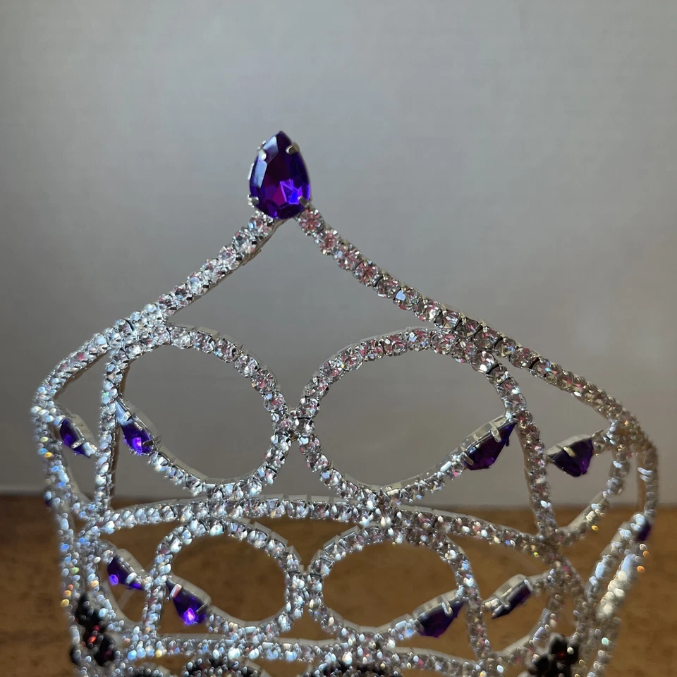 Tiara ajustable corona estampado pata transparente y púrpura estrás concurso grande Foto 4 de 4