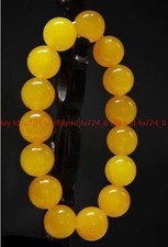 12mm Pretty Handmade Yellow Jade Round Gems Beads Elastic Bracelet Bangle 7.5"