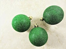 Lime Green Sparkly Glittery Christmas Ornaments Lot Of 3 Round Ball Shape 2.25"