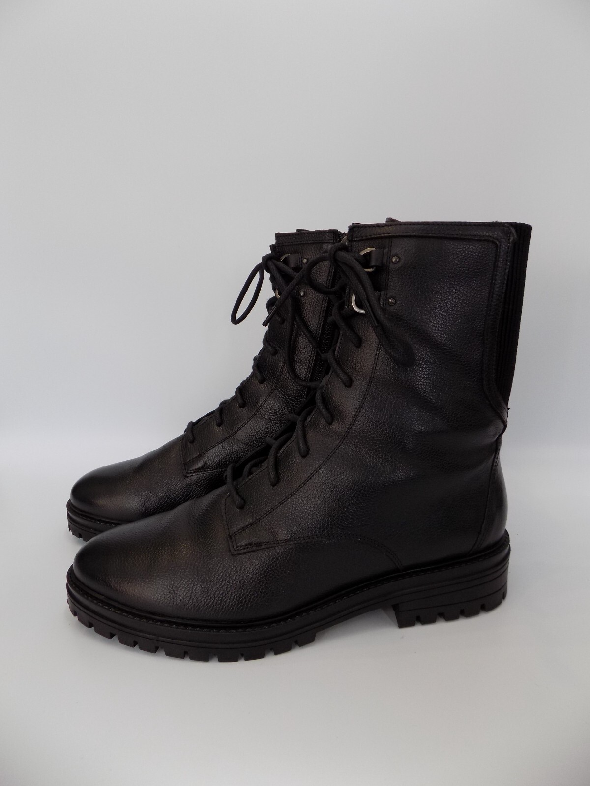 SAOLA Stivali larghi Marks & Spencer misura 7 5 donna stringati pelle nera suola grossa