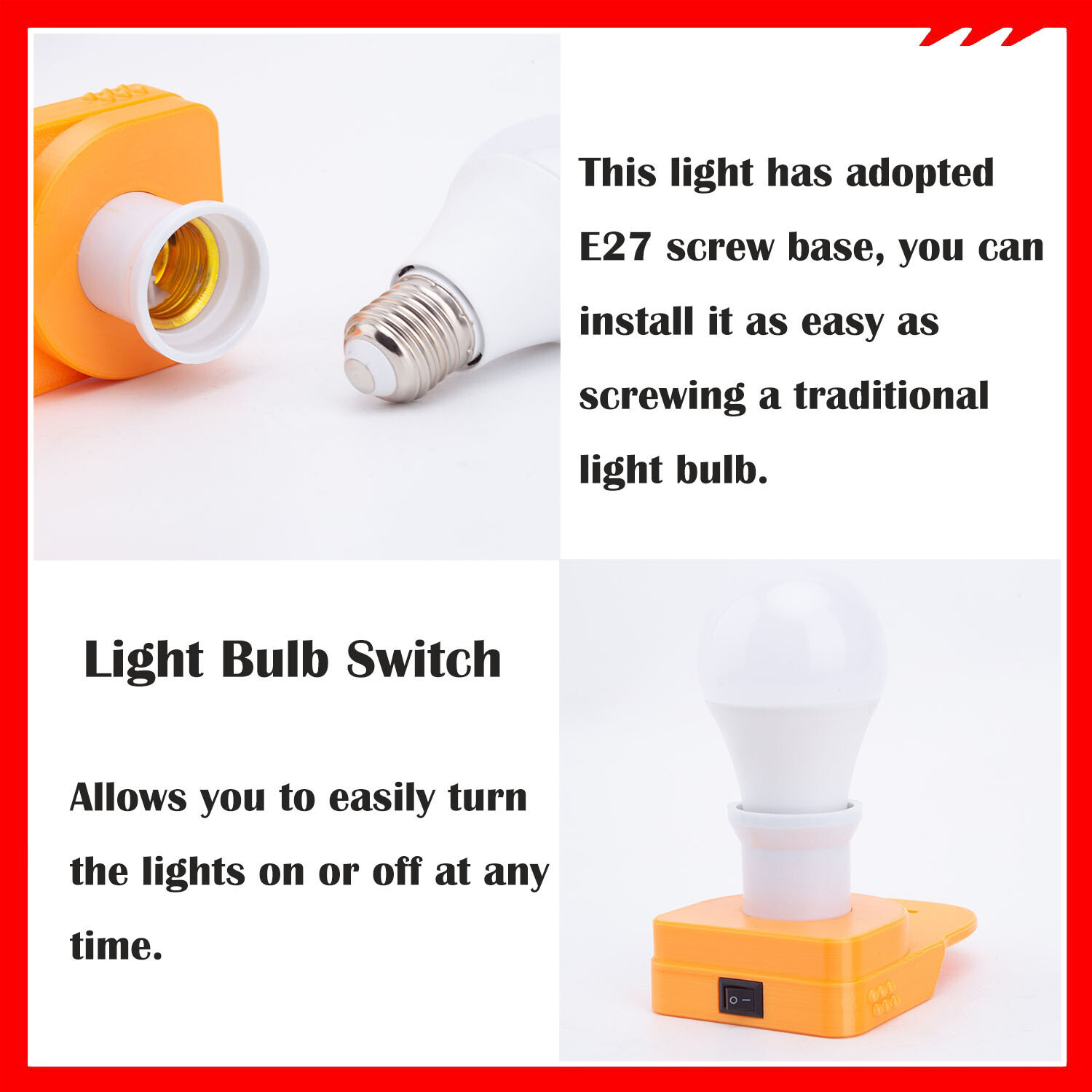 Light Bulb Ridged LED Work Light For RIDGID 18V AEG Lithium Battery Portable E27 Bulb ...
