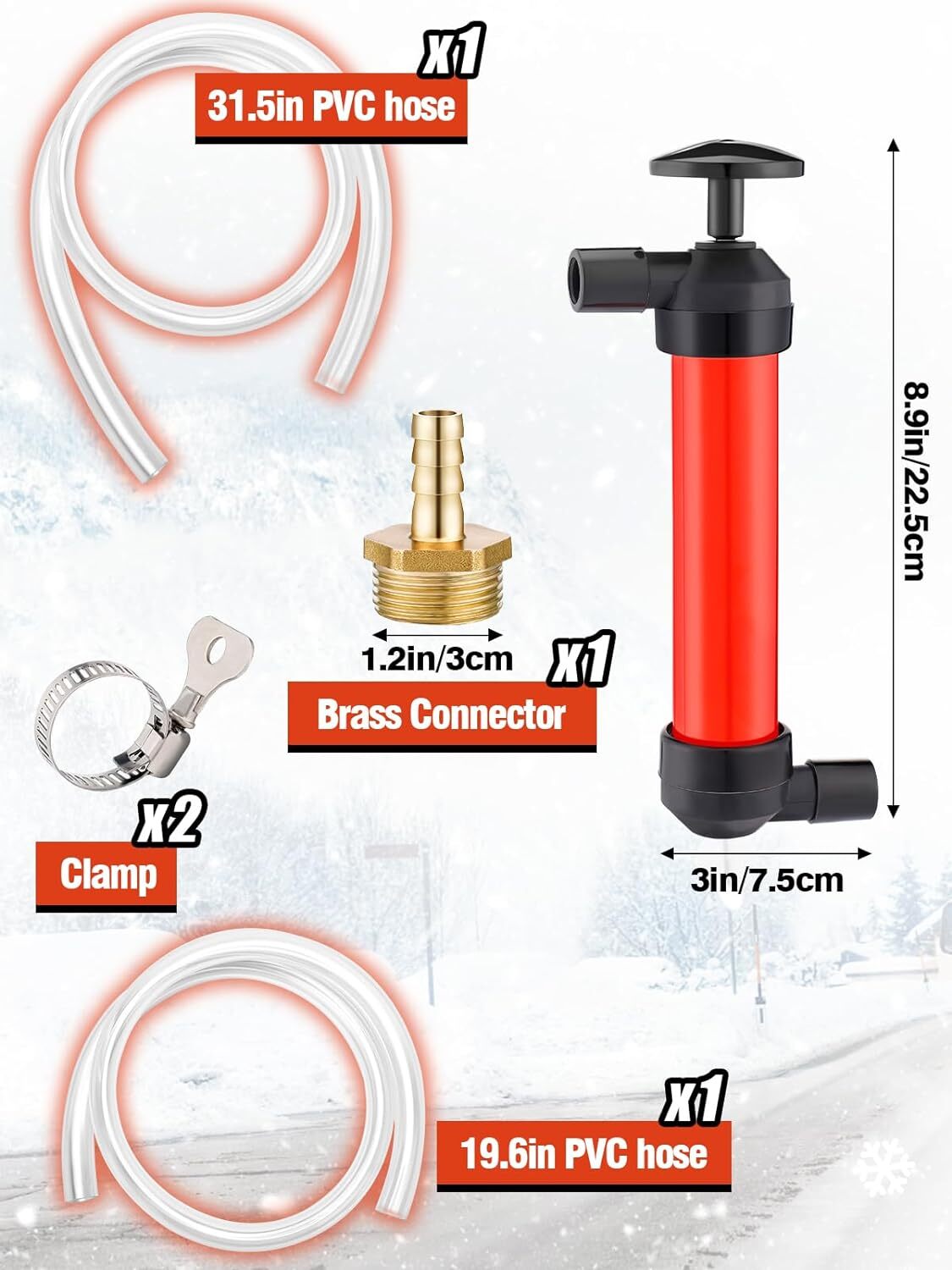 Antifreeze Hand Pump Kit, RV Water Hand Pump Kit with 2 Clamps, Water