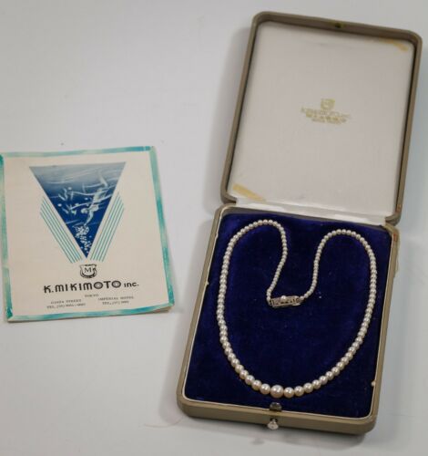 Perles graduées vintage Mikimoto, fermoir en argent sterling, boîte à papiers 2,2 mm-6,8 mm - Photo 1/10