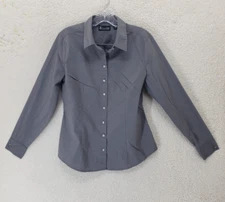 7th Avenue Design Studio NY&C Women Top Medium Gray Cotton B Long Sleeve Button
