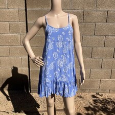 URBAN OUTFITTERS Small Mini  Dress Blue White Floral Paisley Tiered Sleeveless