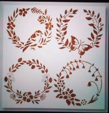 LARGE 4 Small FLORAL WREATHS Reusable Stencil Airbrush Painting Etc New 30x30cm