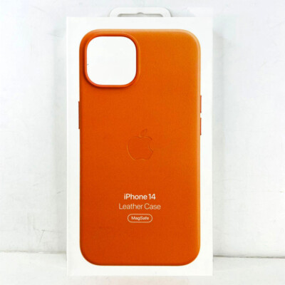 Genuine Original Apple iPhone 14 Leather Snap Case Cover w/MagSafe - Orange