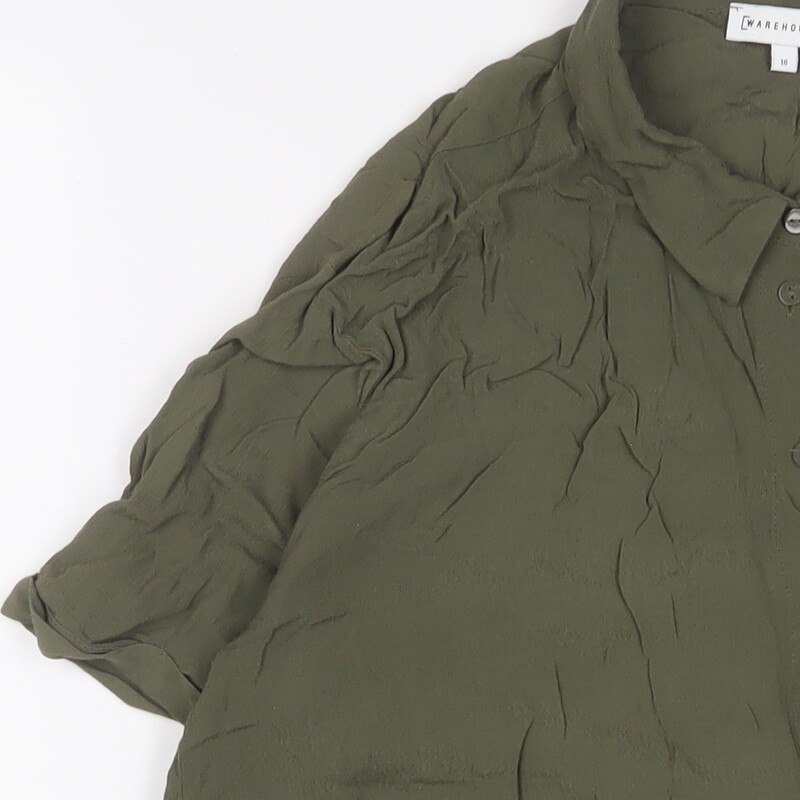 Warehouse Womens Green Viscose Basic Button-Up Si… - image 6