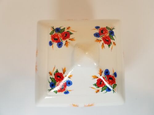 Tarro de galletas/dulces vintage de cerámica ucraniana arte popular amapola roja azul aciano - Imagen 5 de 13