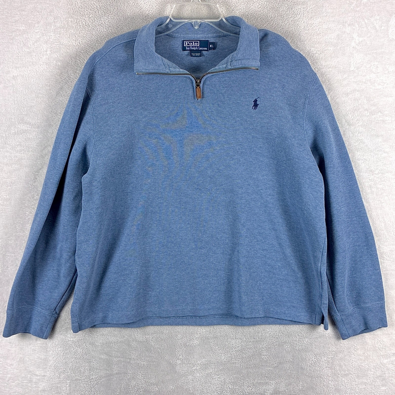 VTG Polo Ralph Lauren Sweater Mens XL Powder Blue Navy Pony 1/4 Zip Pullover 90s