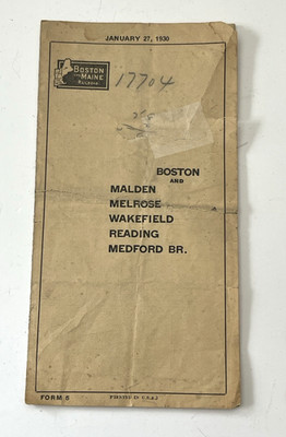 Boston and Maine Railroad Timetable 1930 Wakefield Reading Medford Branch