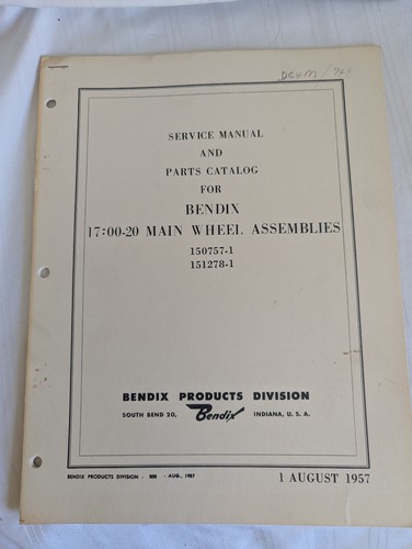 Manuale di servizio catalogo ricambi Bendix 17:00-20 gruppi ruota principale agosto 1957