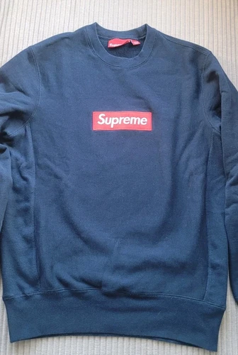 Pull pull col rond bleu marine logo Supreme Box 2015 M vintage rare bogo unisexe