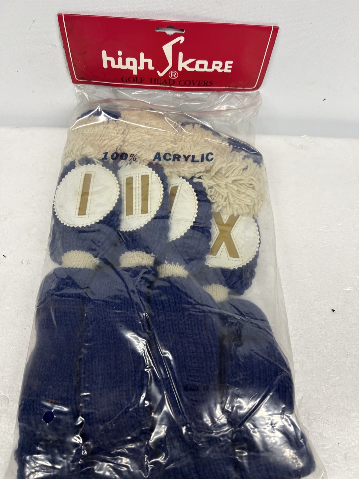 Club Head Cover Set Knit Socks High Skore Dark Blue Vintage 
