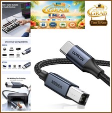 USB B to USB C Cable 3 FT Nylon Braided Printer MIDI Cable 480 Mbps Data