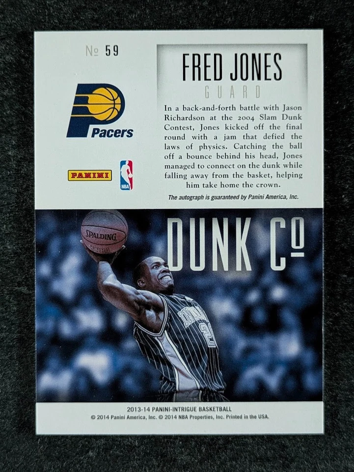 2013-14 Panini Intrigue FRED JONES 10/99 Auto Dunk Company Indiana Pacers #59 - Image 2 of 3