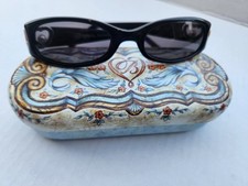 Brighton Sunglasses/Case Black Sorority Row Etched Heart W Dangling Pearl Silver
